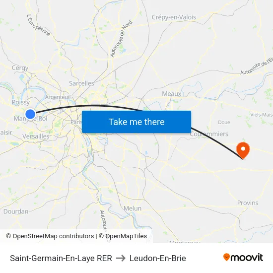 Saint-Germain-En-Laye RER to Leudon-En-Brie map