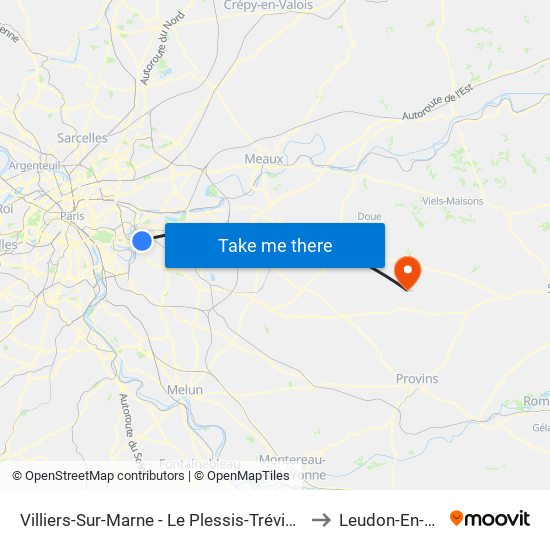 Villiers-Sur-Marne - Le Plessis-Trévise RER to Leudon-En-Brie map