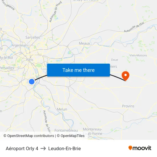 Aéroport Orly 4 to Leudon-En-Brie map