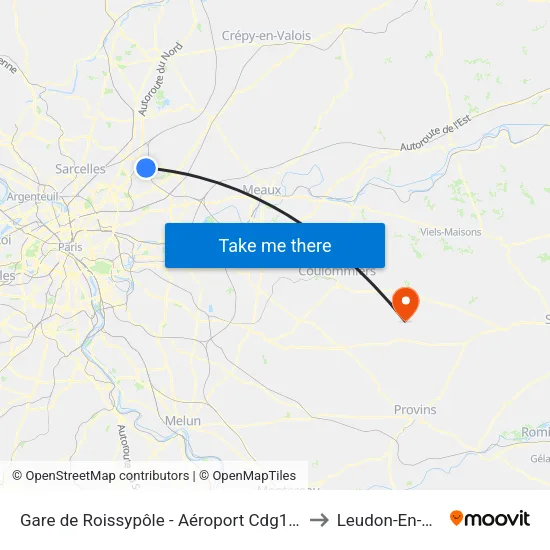 Gare de Roissypôle - Aéroport Cdg 1 (Terminal 3) (G2) to Leudon-En-Brie map
