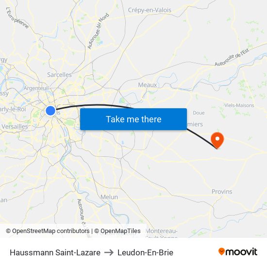 Haussmann Saint-Lazare to Leudon-En-Brie map