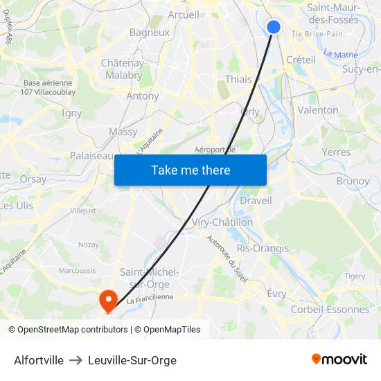 Alfortville to Leuville-Sur-Orge map