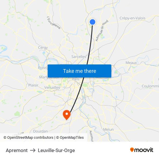 Apremont to Leuville-Sur-Orge map