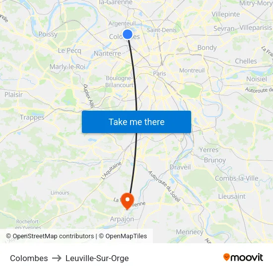 Colombes to Leuville-Sur-Orge map