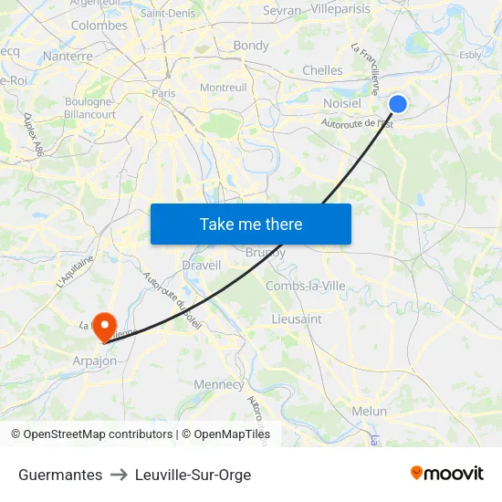 Guermantes to Leuville-Sur-Orge map
