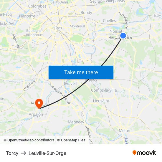 Torcy to Leuville-Sur-Orge map