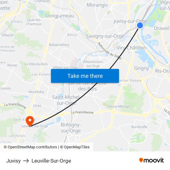 Juvisy to Leuville-Sur-Orge map