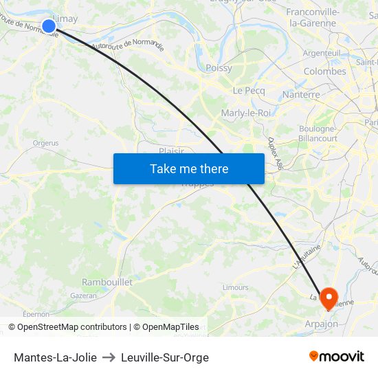 Mantes-La-Jolie to Leuville-Sur-Orge map