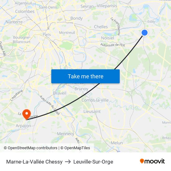 Marne-La-Vallée Chessy to Leuville-Sur-Orge map