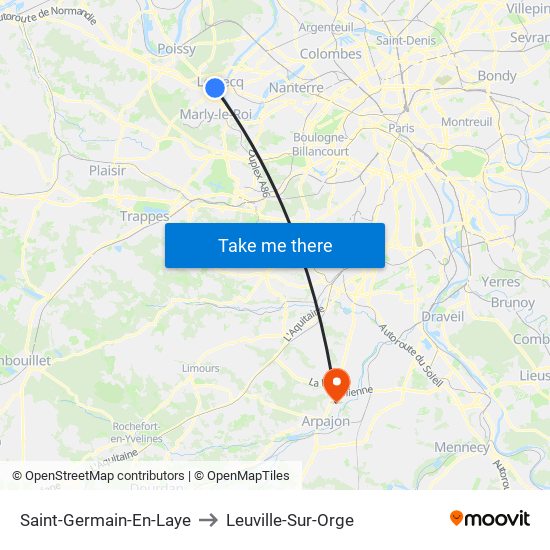 Saint-Germain-En-Laye to Leuville-Sur-Orge map