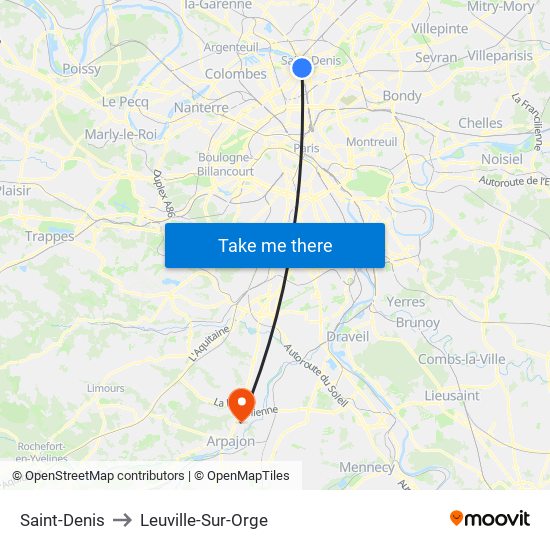 Saint-Denis to Leuville-Sur-Orge map