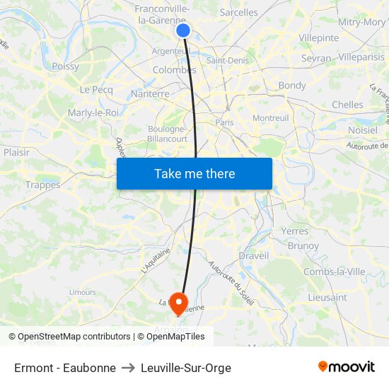 Ermont - Eaubonne to Leuville-Sur-Orge map