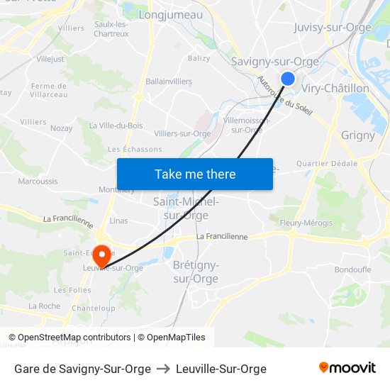 Gare de Savigny-Sur-Orge to Leuville-Sur-Orge map