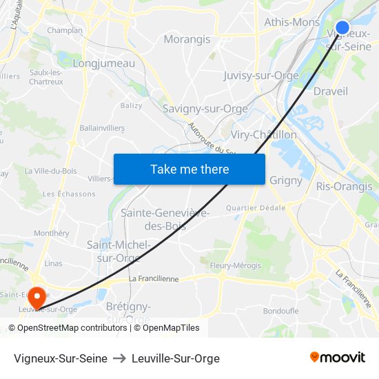 Vigneux-Sur-Seine to Leuville-Sur-Orge map