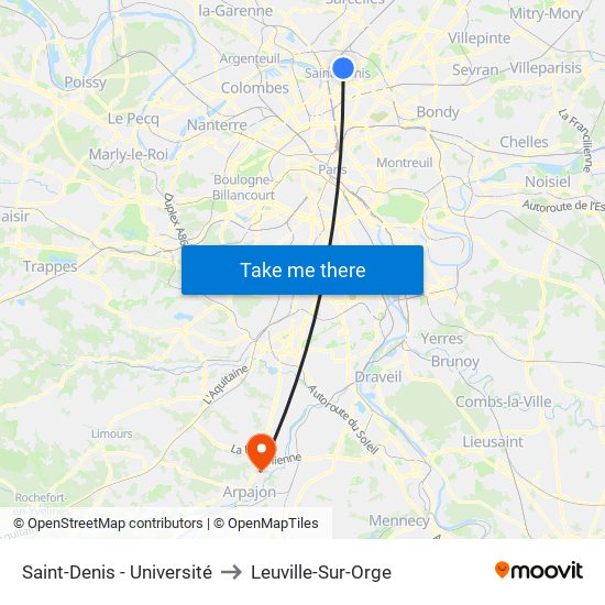 Saint-Denis - Université to Leuville-Sur-Orge map