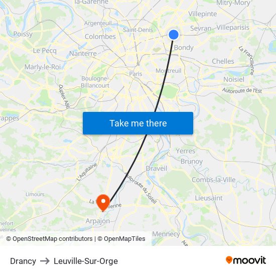 Drancy to Leuville-Sur-Orge map