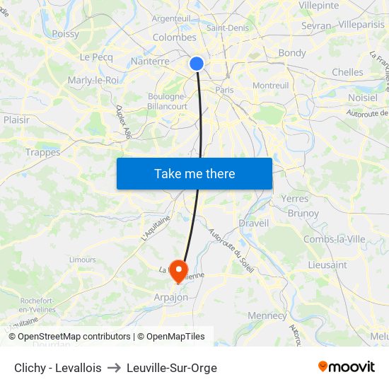 Clichy - Levallois to Leuville-Sur-Orge map