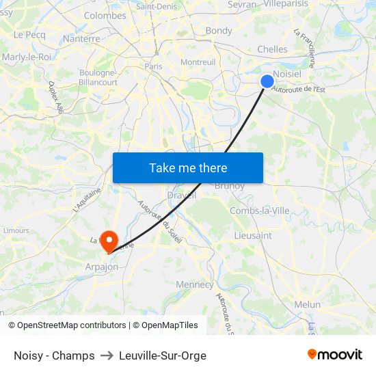 Noisy - Champs to Leuville-Sur-Orge map