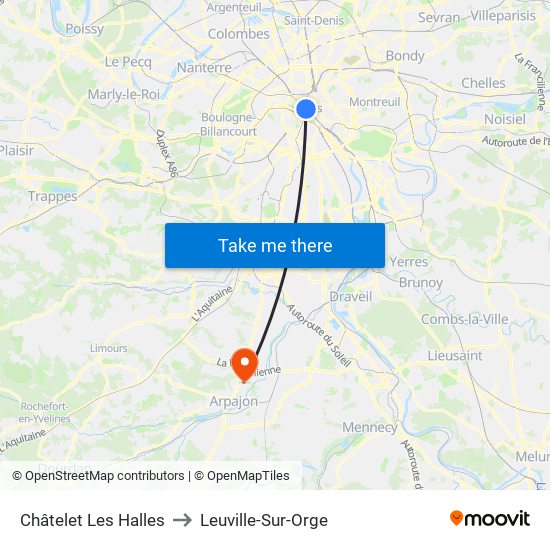 Châtelet Les Halles to Leuville-Sur-Orge map