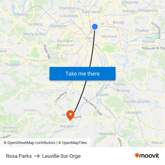 Rosa Parks to Leuville-Sur-Orge map