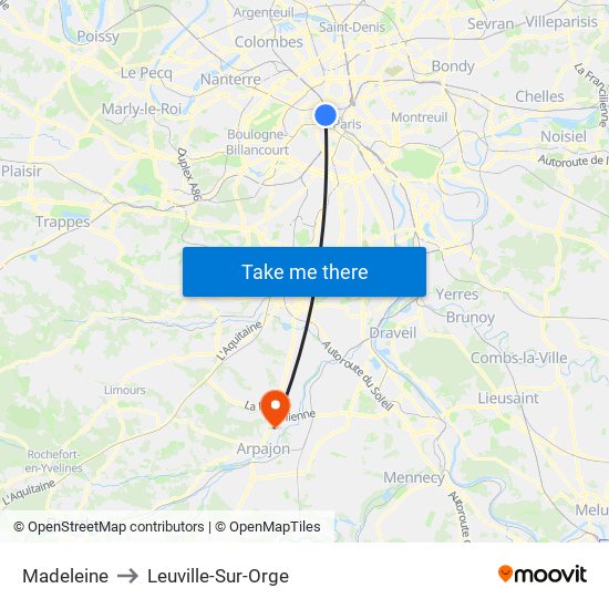 Madeleine to Leuville-Sur-Orge map