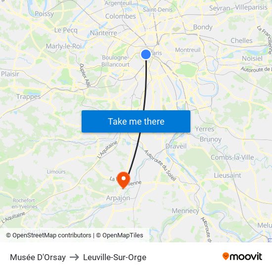 Musée D'Orsay to Leuville-Sur-Orge map