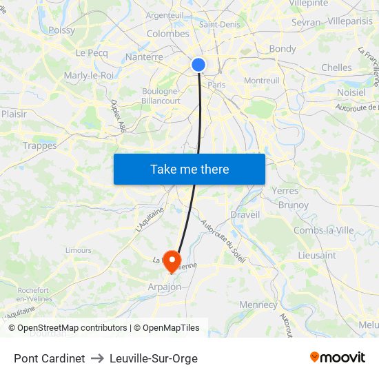 Pont Cardinet to Leuville-Sur-Orge map