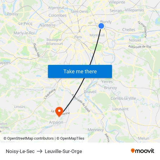 Noisy-Le-Sec to Leuville-Sur-Orge map
