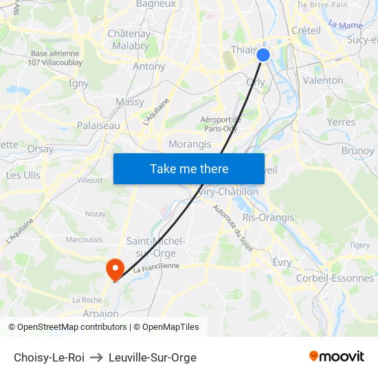 Choisy-Le-Roi to Leuville-Sur-Orge map