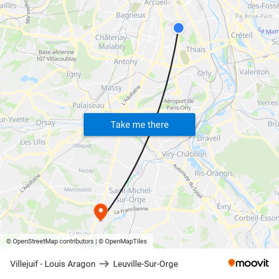 Villejuif - Louis Aragon to Leuville-Sur-Orge map