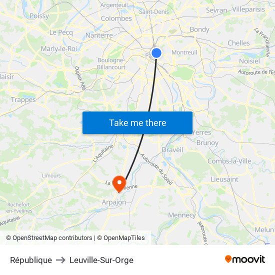 République to Leuville-Sur-Orge map