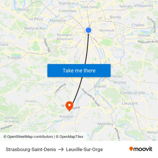 Strasbourg-Saint-Denis to Leuville-Sur-Orge map