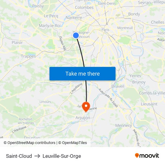 Saint-Cloud to Leuville-Sur-Orge map