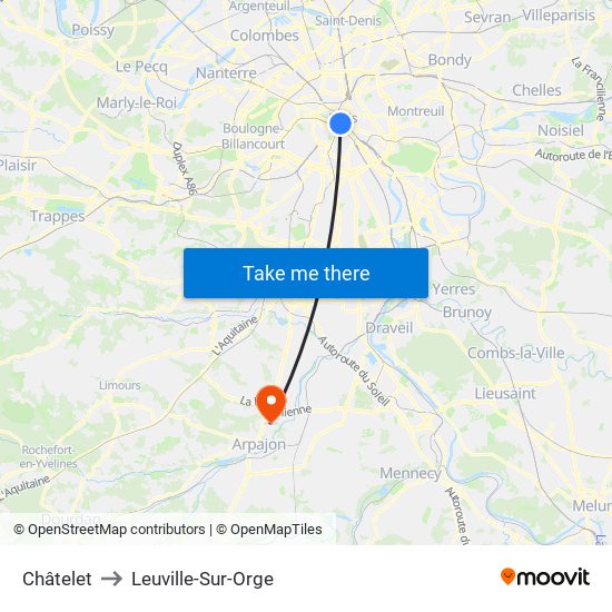 Châtelet to Leuville-Sur-Orge map