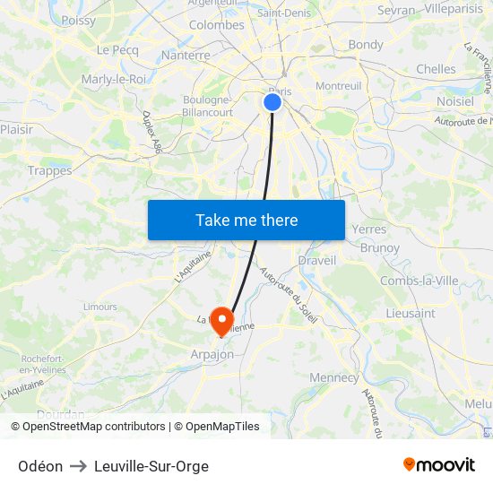 Odéon to Leuville-Sur-Orge map