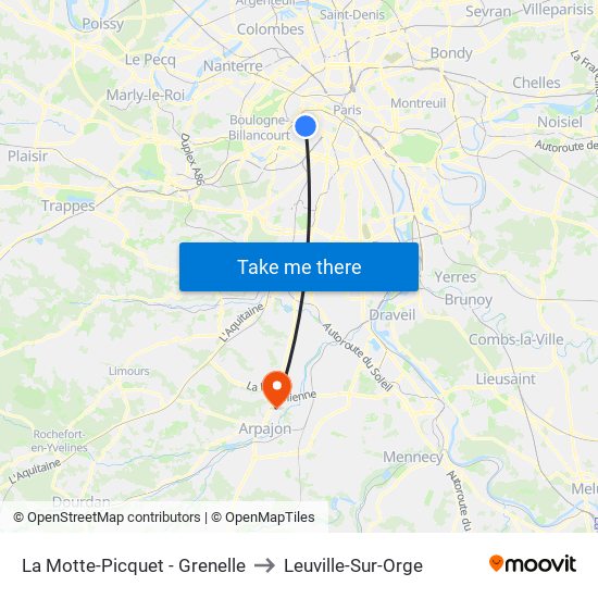 La Motte-Picquet - Grenelle to Leuville-Sur-Orge map