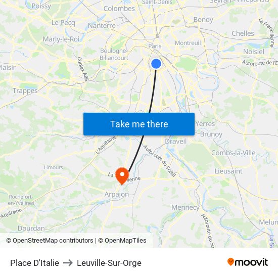 Place D'Italie to Leuville-Sur-Orge map