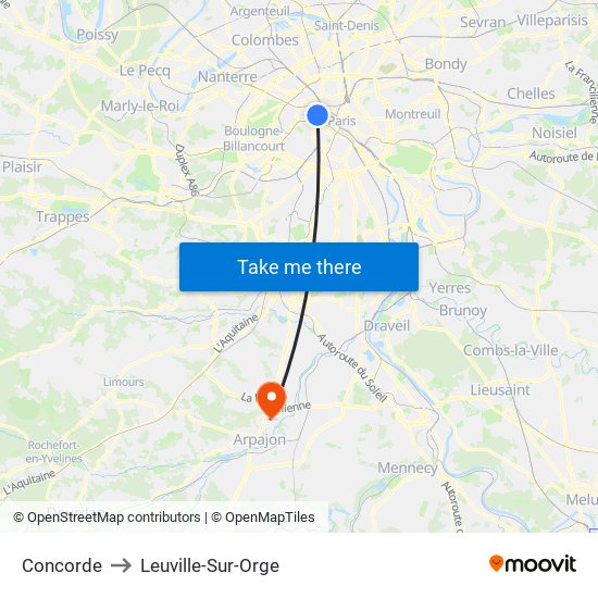 Concorde to Leuville-Sur-Orge map