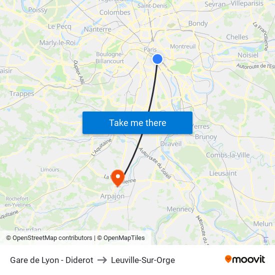 Gare de Lyon - Diderot to Leuville-Sur-Orge map