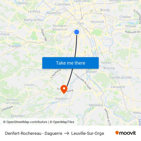 Denfert-Rochereau - Daguerre to Leuville-Sur-Orge map