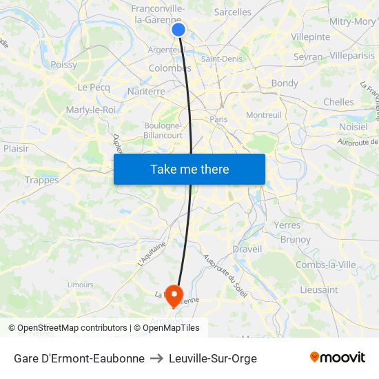 Gare D'Ermont-Eaubonne to Leuville-Sur-Orge map