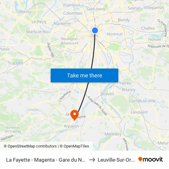 La Fayette - Magenta - Gare du Nord to Leuville-Sur-Orge map