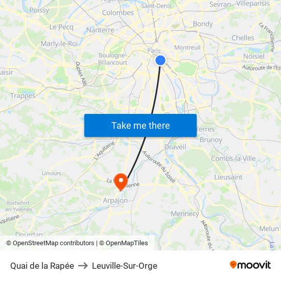 Quai de la Rapée to Leuville-Sur-Orge map