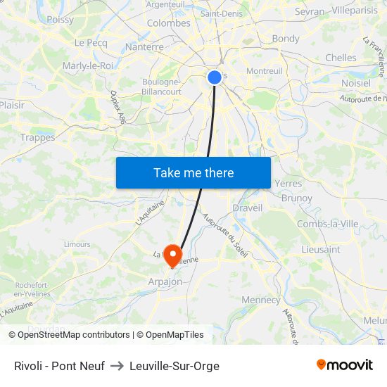 Rivoli - Pont Neuf to Leuville-Sur-Orge map