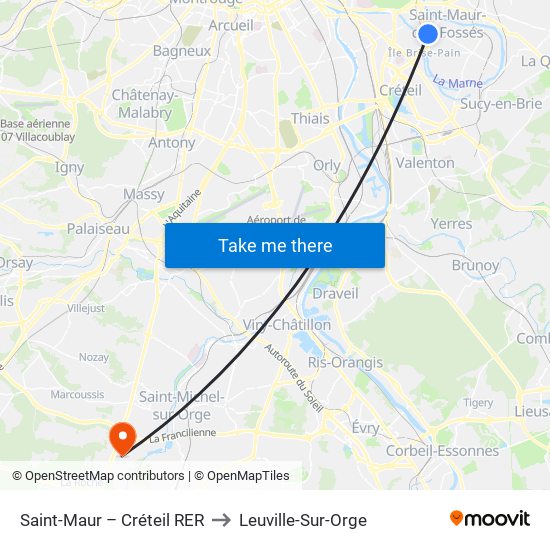Saint-Maur – Créteil RER to Leuville-Sur-Orge map