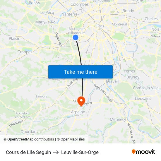 Cours de L'Ile Seguin to Leuville-Sur-Orge map