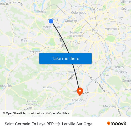 Saint-Germain-En-Laye RER to Leuville-Sur-Orge map