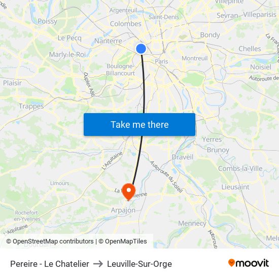 Pereire - Le Chatelier to Leuville-Sur-Orge map