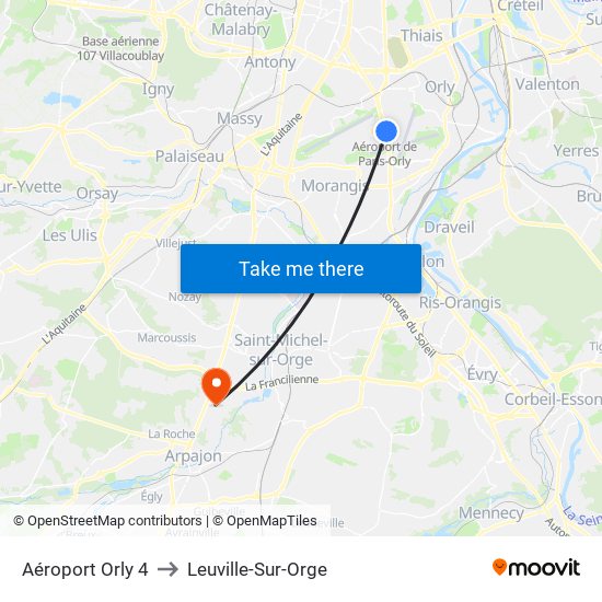 Aéroport Orly 4 to Leuville-Sur-Orge map