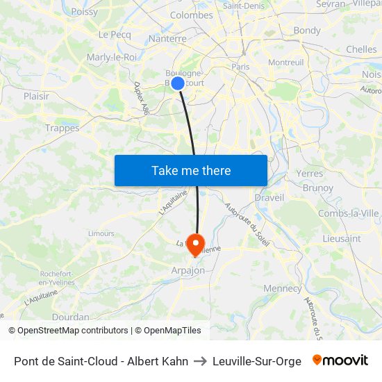 Pont de Saint-Cloud - Albert Kahn to Leuville-Sur-Orge map
